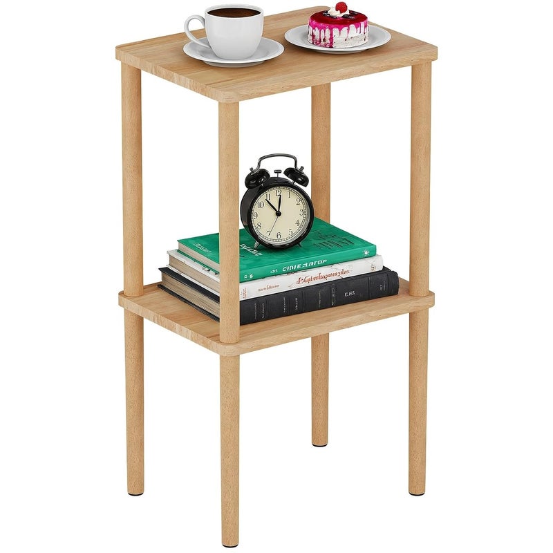 exilot Solid Wood Side Table, 2-Tier Small End Table with Storage Shelf, Tall Nightstand Bedside Table for Bedroom, Living Room, Kids Room & Small Spaces. No-Tool Assembly. - Image 1